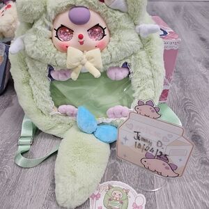 Cute Green Plush Backpack with Bow